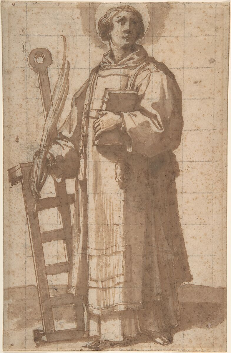 Saint Lawrence, Bartolomeo Cesi (Italian, Bologna 1556–1629 Bologna), Pen and brown ink, brush and brown wash; squared in black chalk 