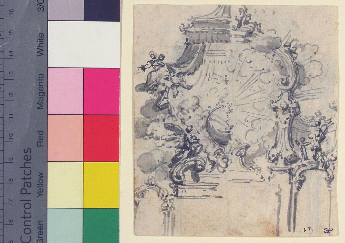 Ornament Design with Alternate Suggestion (recto). Variant Ornament Design with Alternate Suggestion (verso), Giovanni Battista Natali III (Italian, Pontremoli, Tuscany 1698–1765 Naples), Brush and gray ink, brush and gray wash