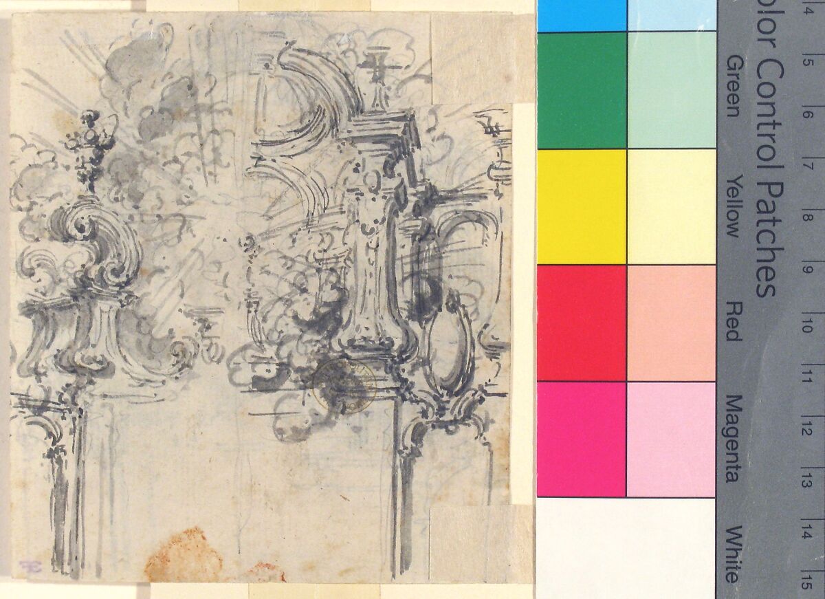 Ornament Design with Alternate Suggestion (recto). Variant Ornament Design with Alternate Suggestion (verso), Giovanni Battista Natali III (Italian, Pontremoli, Tuscany 1698–1765 Naples), Brush and gray ink, brush and gray wash