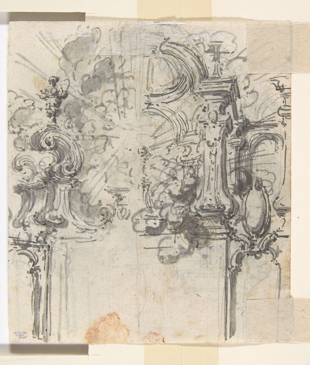 Ornament Design with Alternate Suggestion (recto). Variant Ornament Design with Alternate Suggestion (verso), Giovanni Battista Natali III (Italian, Pontremoli, Tuscany 1698–1765 Naples), Brush and gray ink, brush and gray wash
