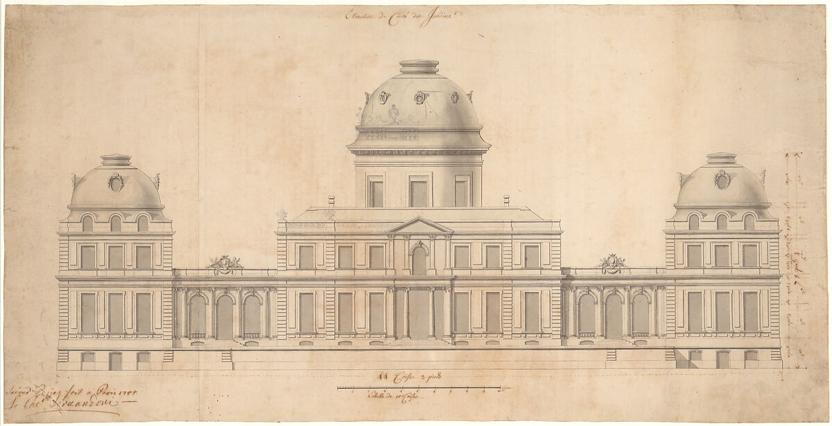 Design for the Garden Façade of a Palace, Giovanni Niccolò Servandoni (Italian, Florence 1695–1766 Paris), Graphite, pen and black and gray ink, brush and gray wash 