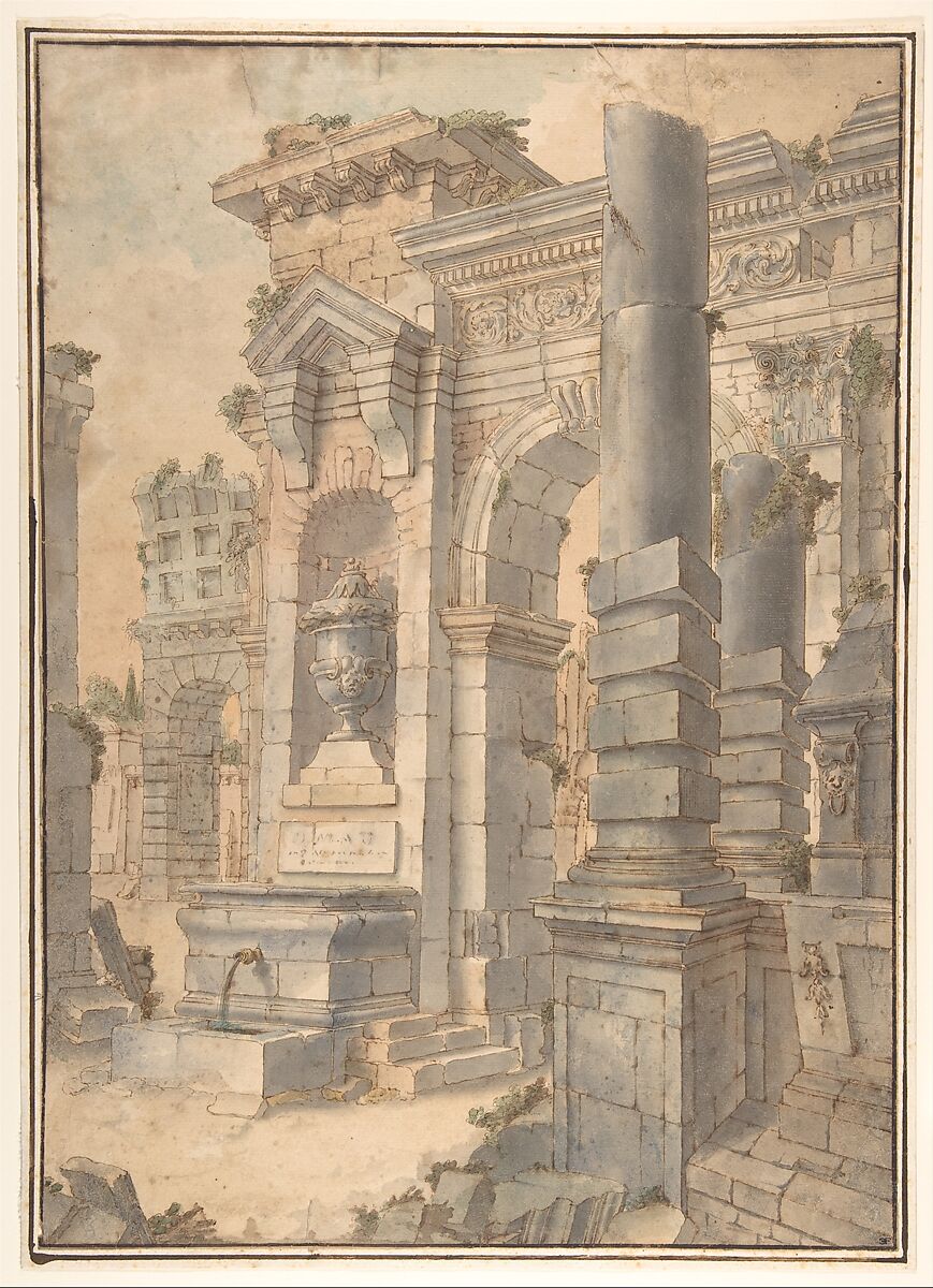 Design for a Painted Wall Decoration, Francesco Stagni (Italian, died Bologna, 1830), Pen and brown and gray ink, brush and colored wash 