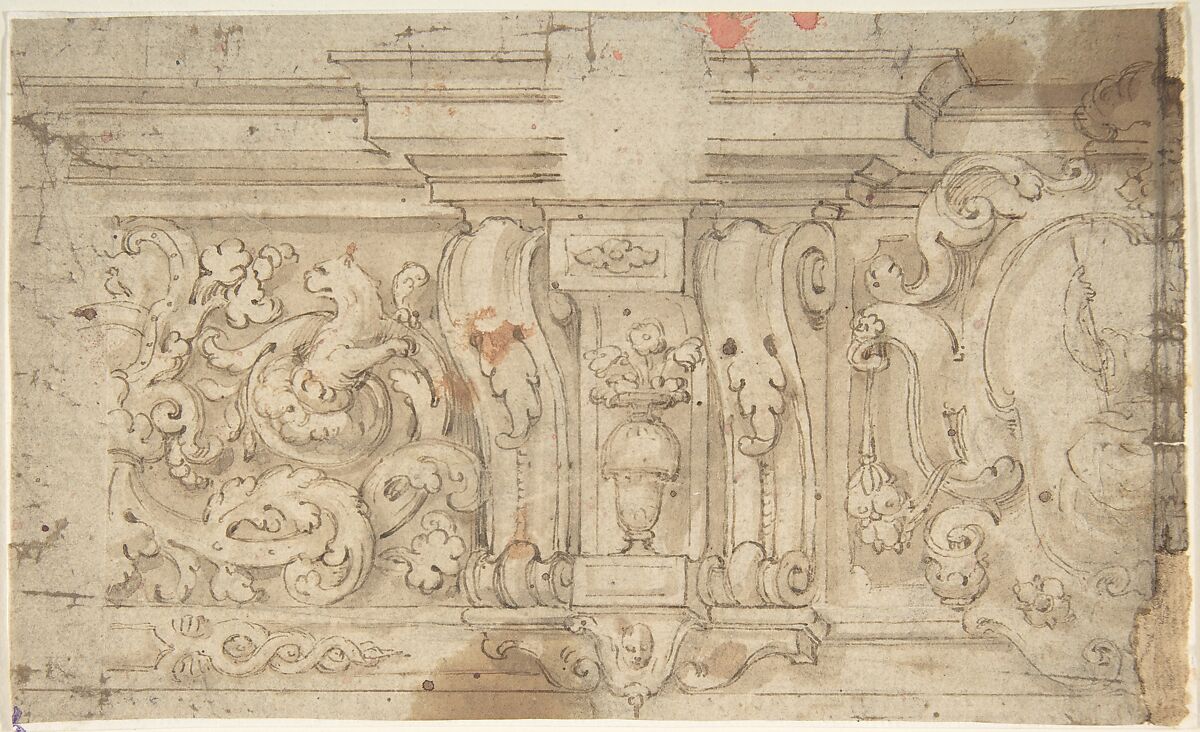 Design for an Architectural Frieze, Anonymous, Italian, mid-16th century, Pen and brown ink, brush and brown wash 