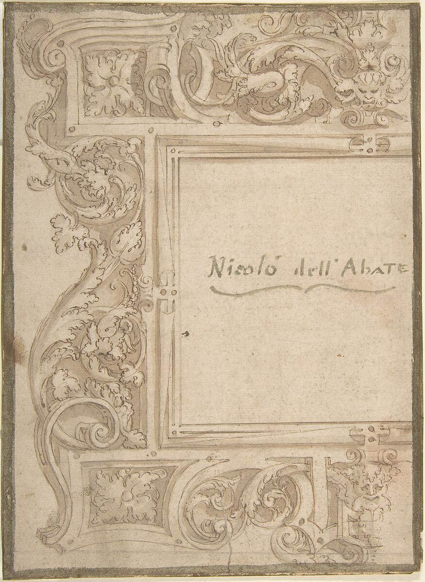 Design for a Cartouche (recto); Fragments of the Plan of a Building (Church?) (verso); two separate sheets glued back to back, Anonymous, Italian, 16th century (Italian, active Central Italy, ca. 1550–1580), Pen and brown ink, brush and brown wash, over traces of leadpoint 