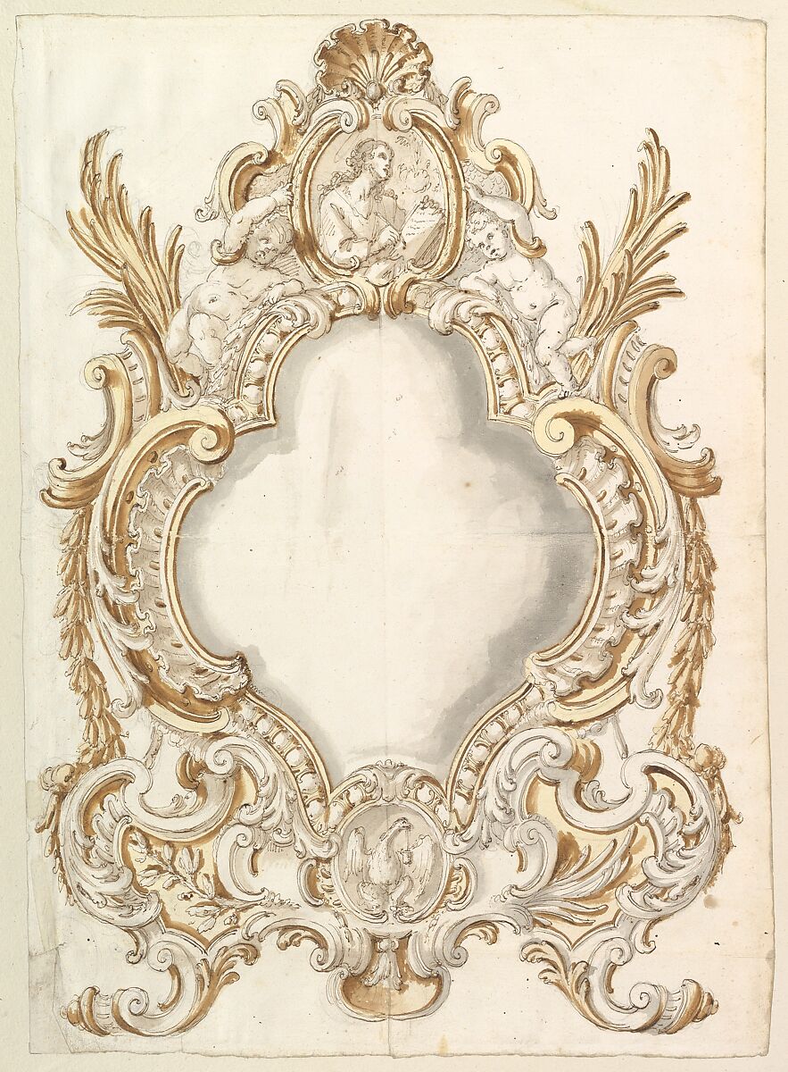 Design for a Carta Gloria, Anonymous, Italian, Roman, 18th century, Pen and brown ink, brush with brown and yellow wash 