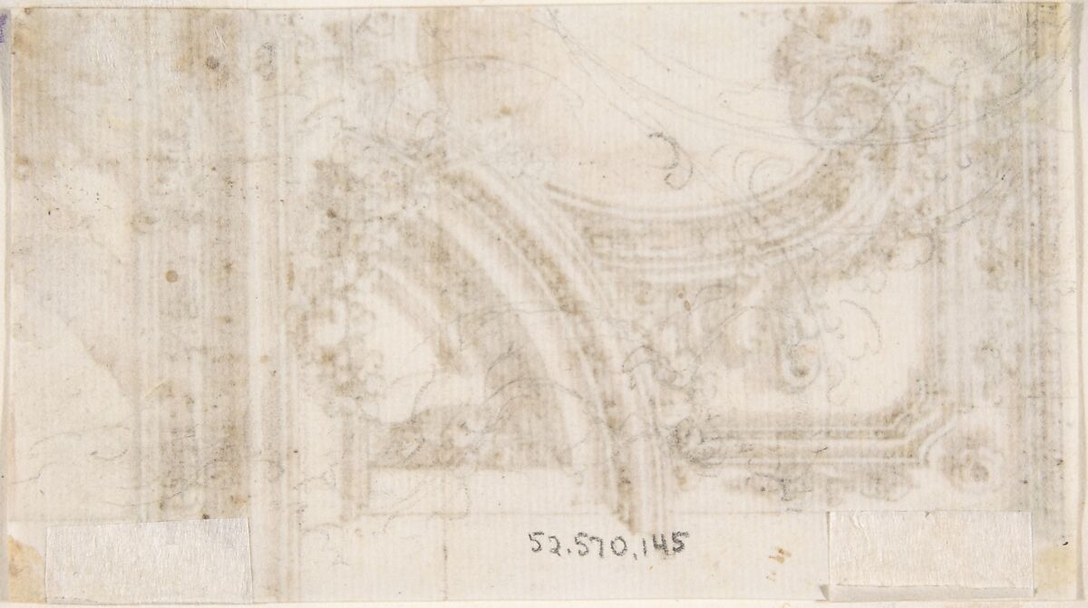 Designs for an Overdoor Decoration (recto); Various Sketches (verso), Anonymous, Italian, Bolognese, 18th century, Pen and brown ink, brush and wash, over black chalk (recto); black chalk (verso)