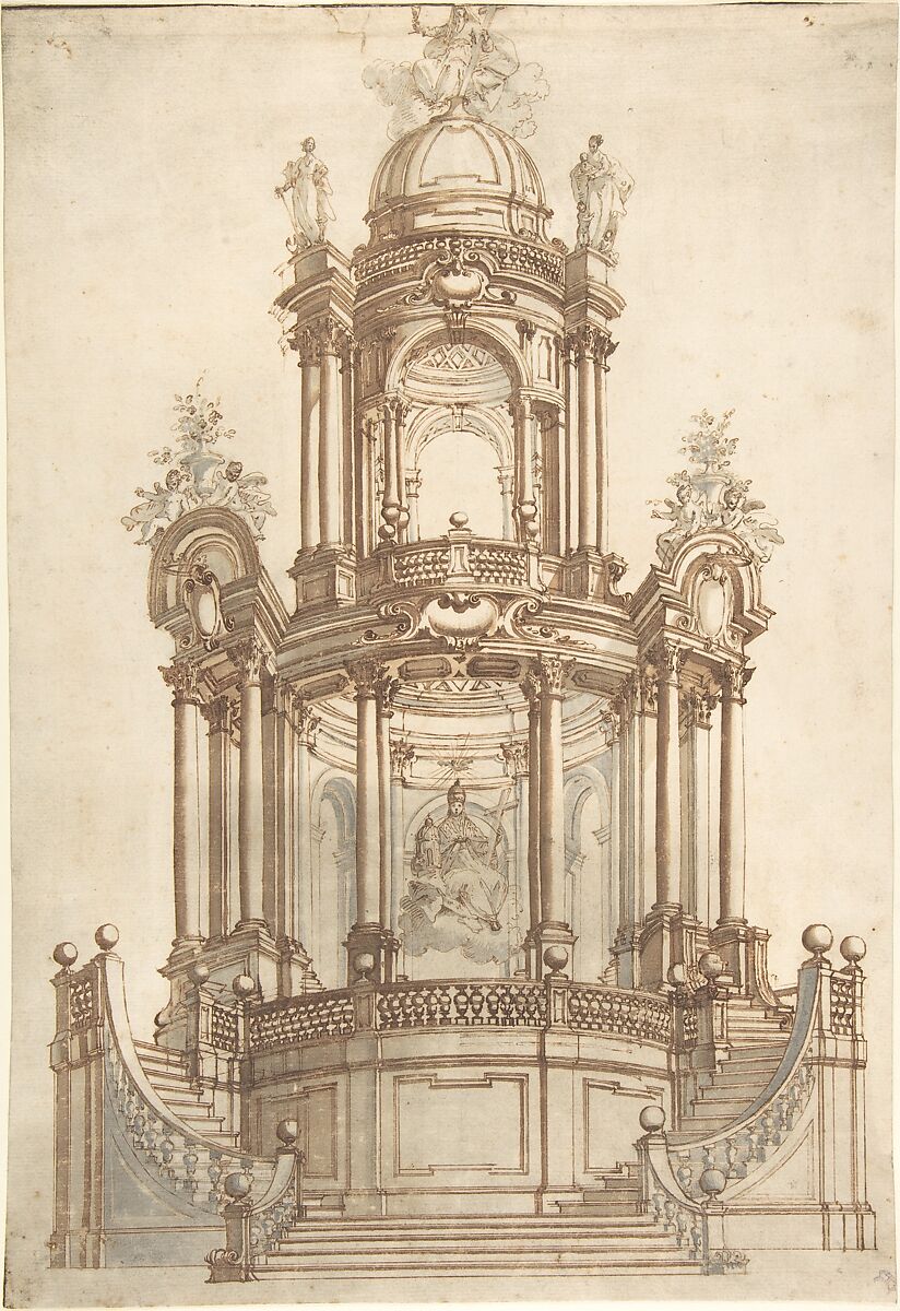 Designs for a Theatrum Sacrum, Anonymous, Italian, North Italy, 18th century, Pen and brown ink, brush and brown and gray wash 