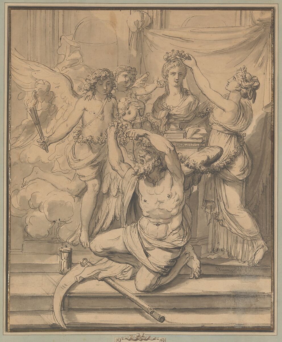 Time Banished by Truth, Jean Jacques de Boissieu (French, Lyons 1736–1810 Lyons), Pen and black and gray ink, brush and gray wash, over black chalk 