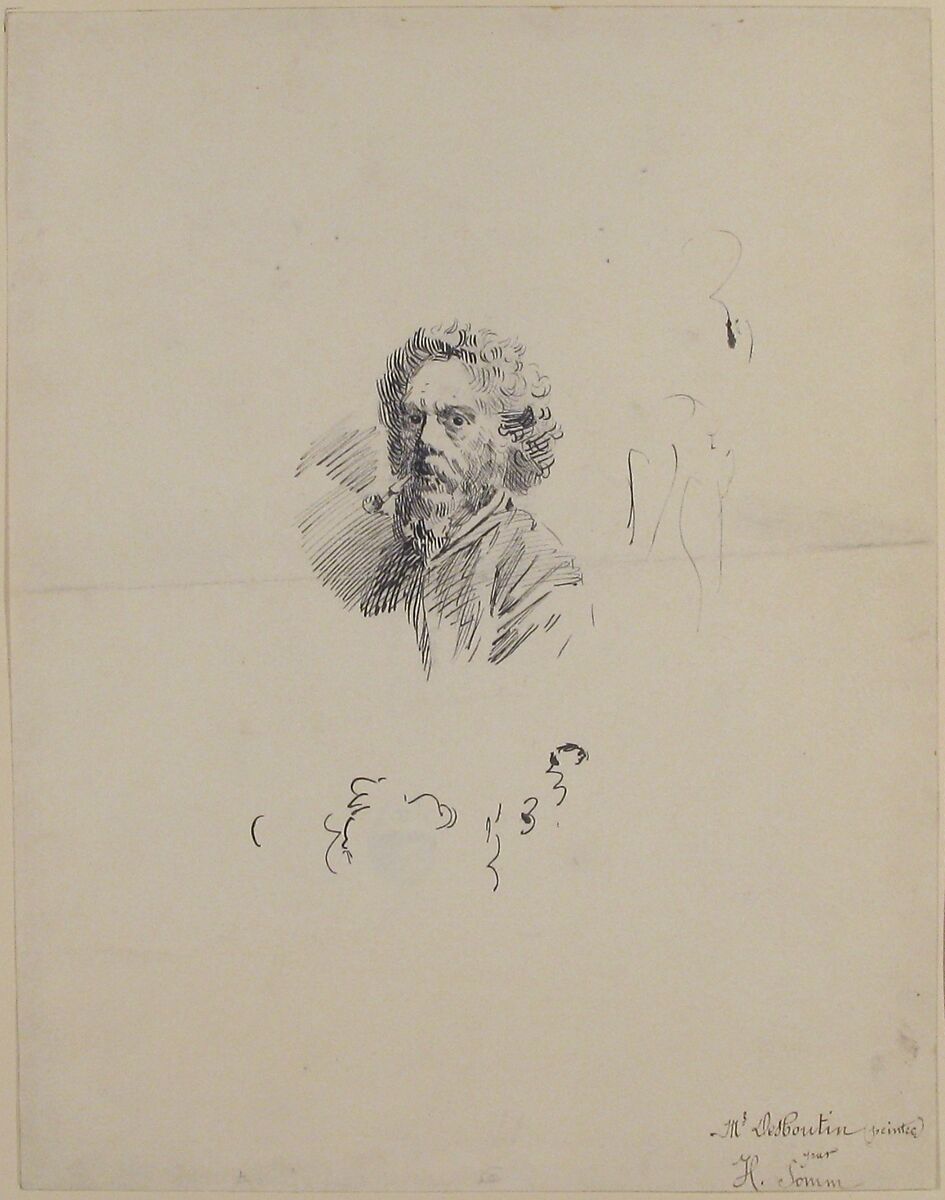 Portrait of Marcellin Desboutin (recto); Sketch of Head (verso), Henri Somm (French, Rouen 1844–1907 Paris), Pen and black ink over graphite
