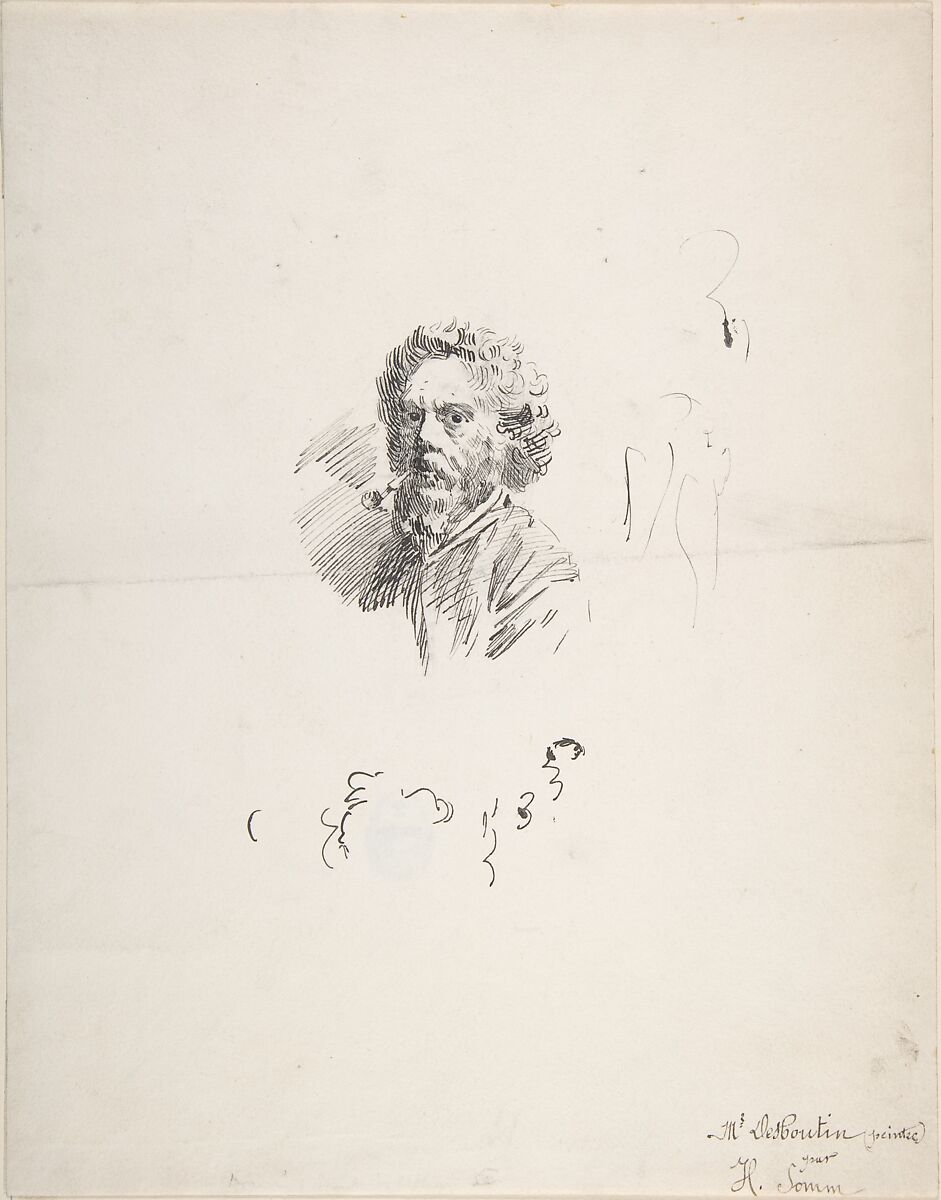 Portrait of Marcellin Desboutin (recto); sketch of head (verso), Henri Somm (French, Rouen 1844–1907 Paris), Pen and black ink over graphite 