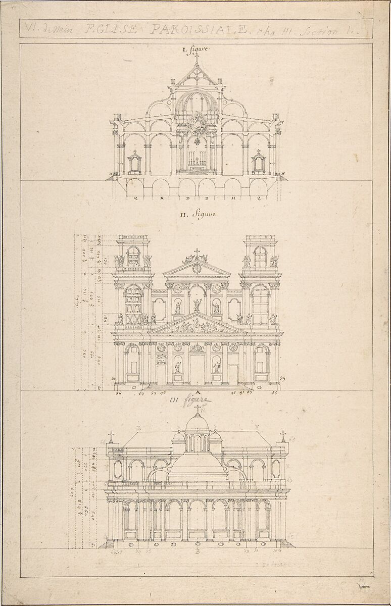 Jacques Germain Soufflot | Drawing of Interior, Façade, and Rear of ...