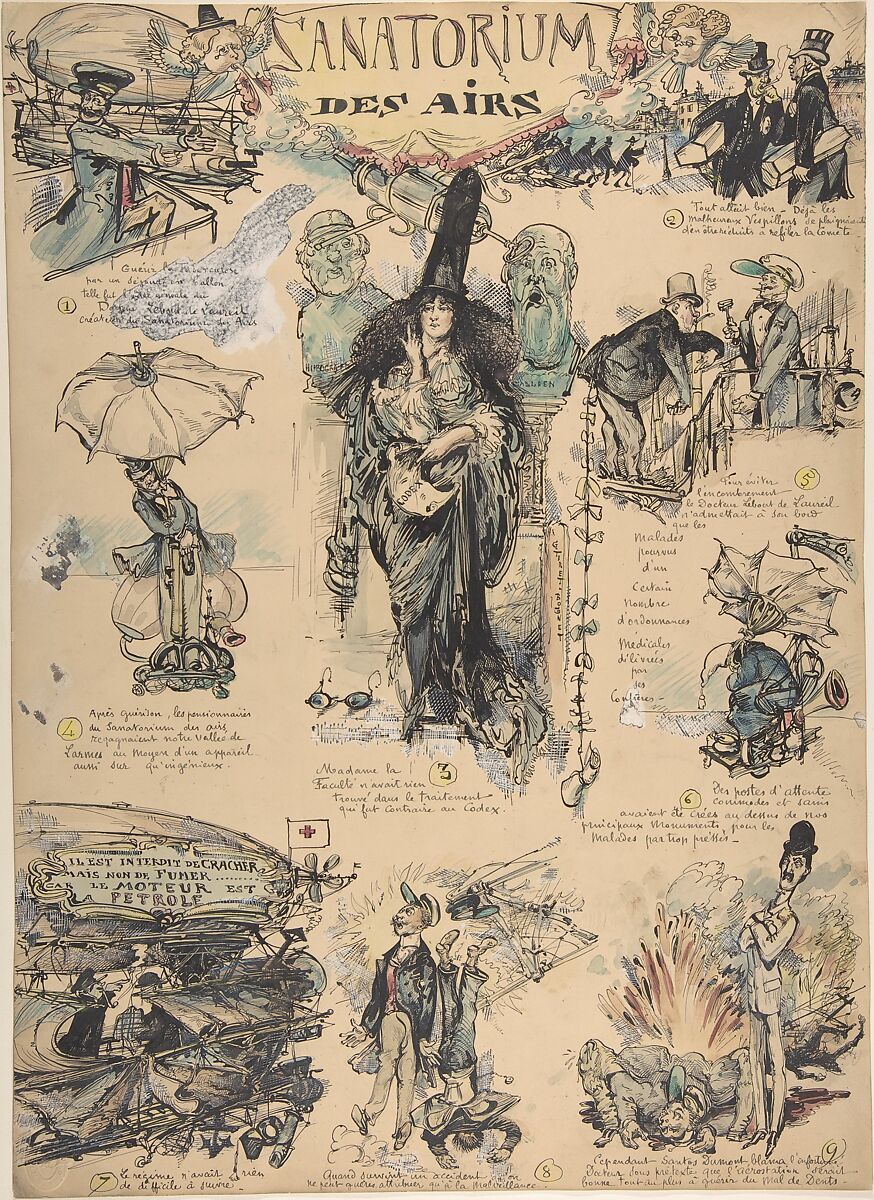 Sanitorium des Airs, Georges Tiret-Bognet (French, born Saint-Servan, 1855), Pen and black ink, brush and colored wash 