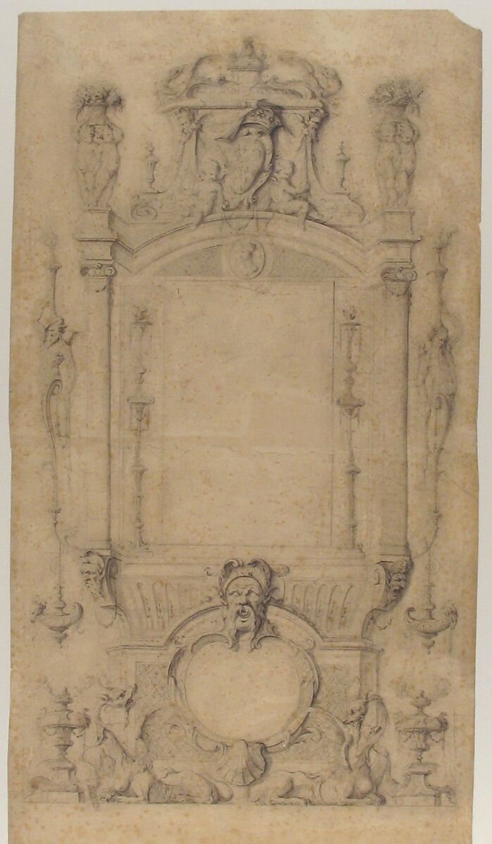 Design for a title page, Jean Bernard Toro (French, Dijon 1672–1731 Toulon), Pen and black ink, brush and wash