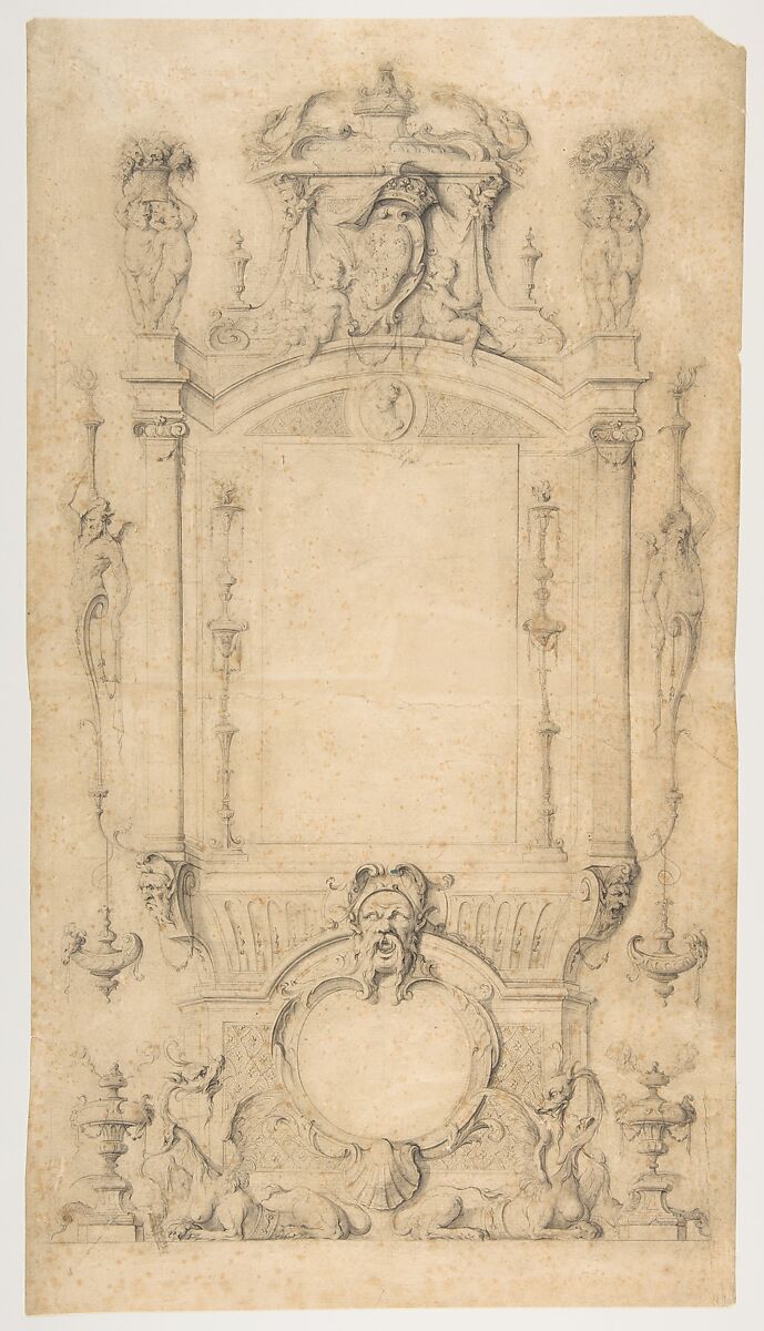 Design for a title page, Jean Bernard Toro (French, Dijon 1672–1731 Toulon), Pen and black ink, brush and wash 