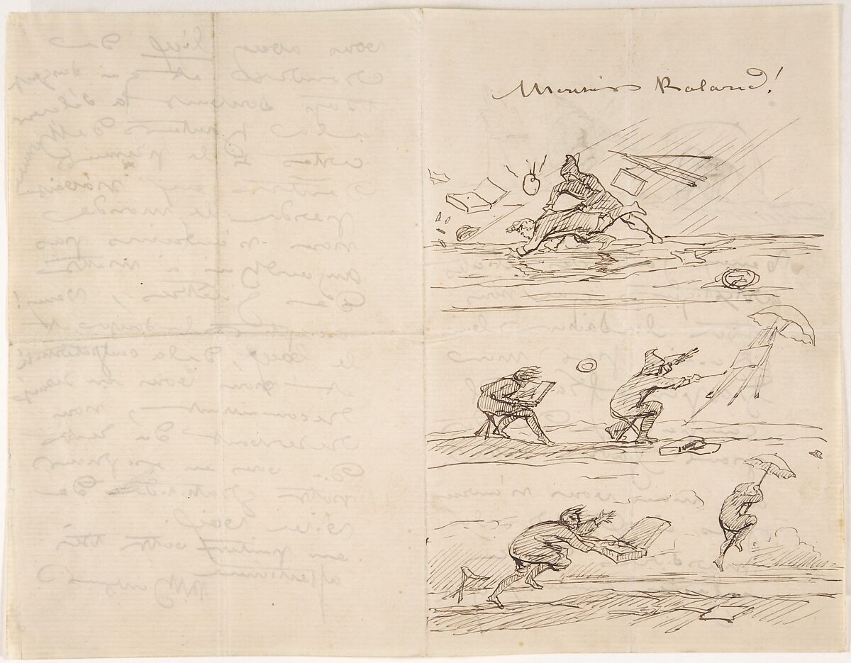 Illustrated letter to M. Roland, Rosa Bonheur (French, Bordeaux 1822–1899 Thomery), Pen and brown ink on machine-laid paper 