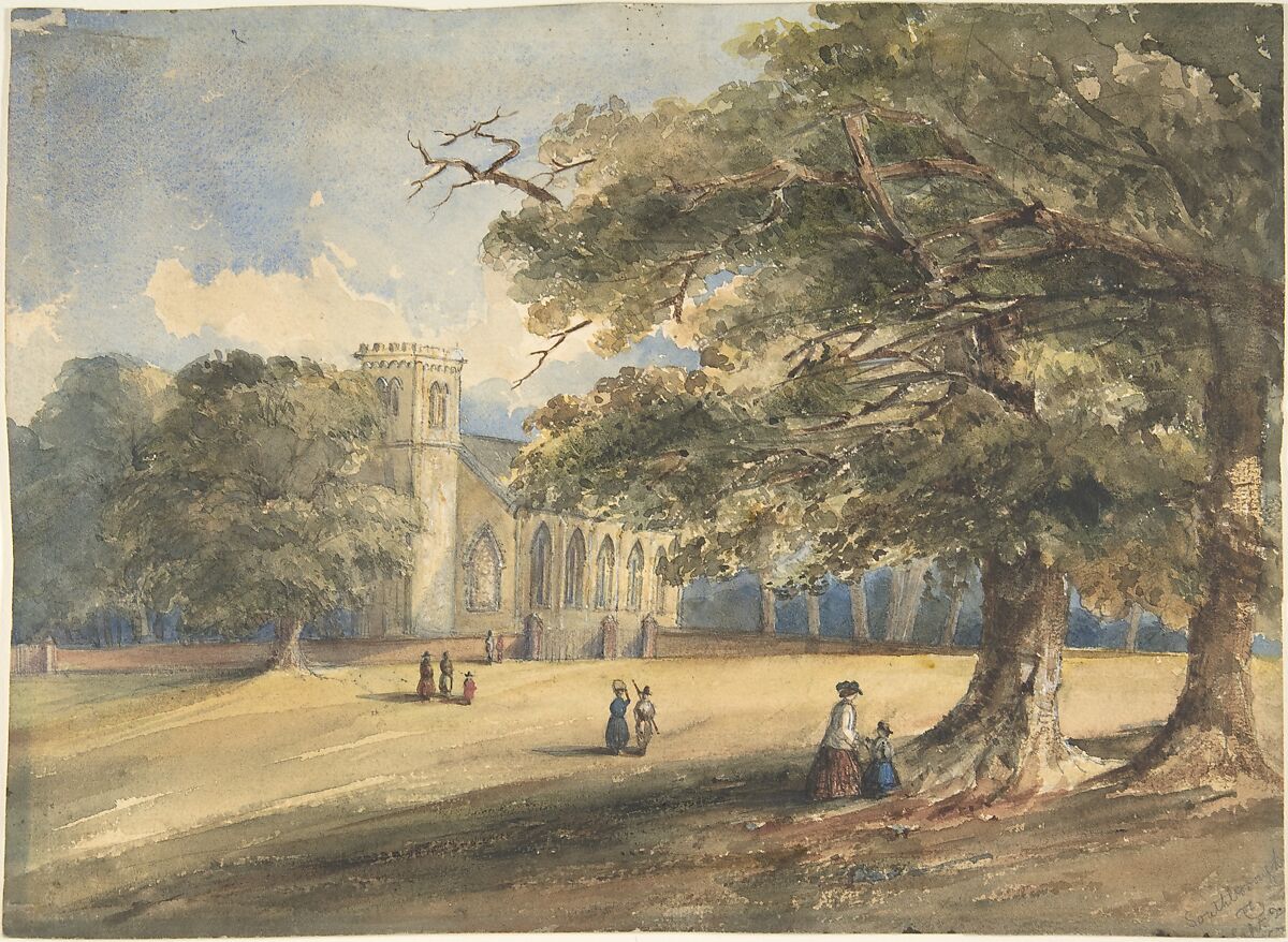 View of a churchyard, Southborough, Kent, Anonymous, British, 19th century, Watercolor over graphite, with touches of gouache (bodycolor) 
