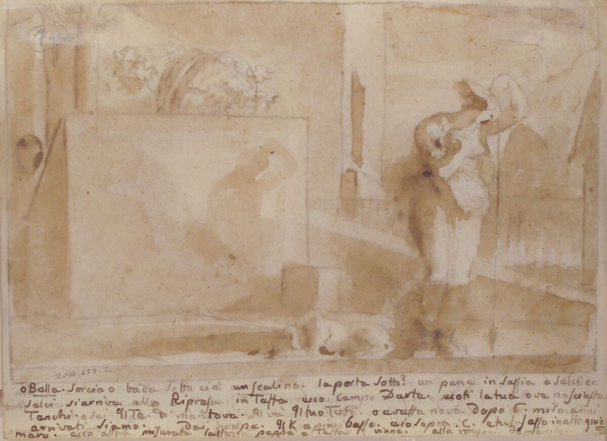 O Bella Giovane, Fortunato Duranti (Italian, 1787–1863), Pen and brown ink, brush and brown wash