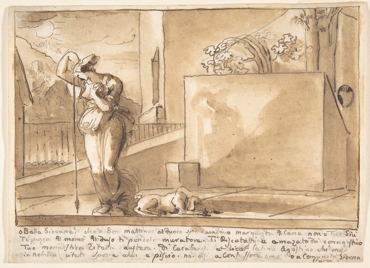O Bella Giovane, Fortunato Duranti (Italian, 1787–1863), Pen and brown ink, brush and brown wash 