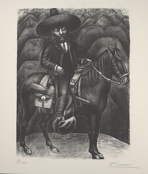 Emilio Zapata on horseback, David Alfaro Siqueiros (Mexican, Camargo 1896–1974 Cuernevaca), Lithograph 