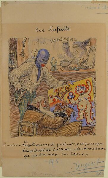 Rue Lafuite (Ambroise Vollard's Gallery on the rue Lafitte), Adolphe-Léon Willette (French, Châlons-sur-Marne 1857–1926 Paris), Pen and ink, blue pencil, and watercolor on heavy wove paper