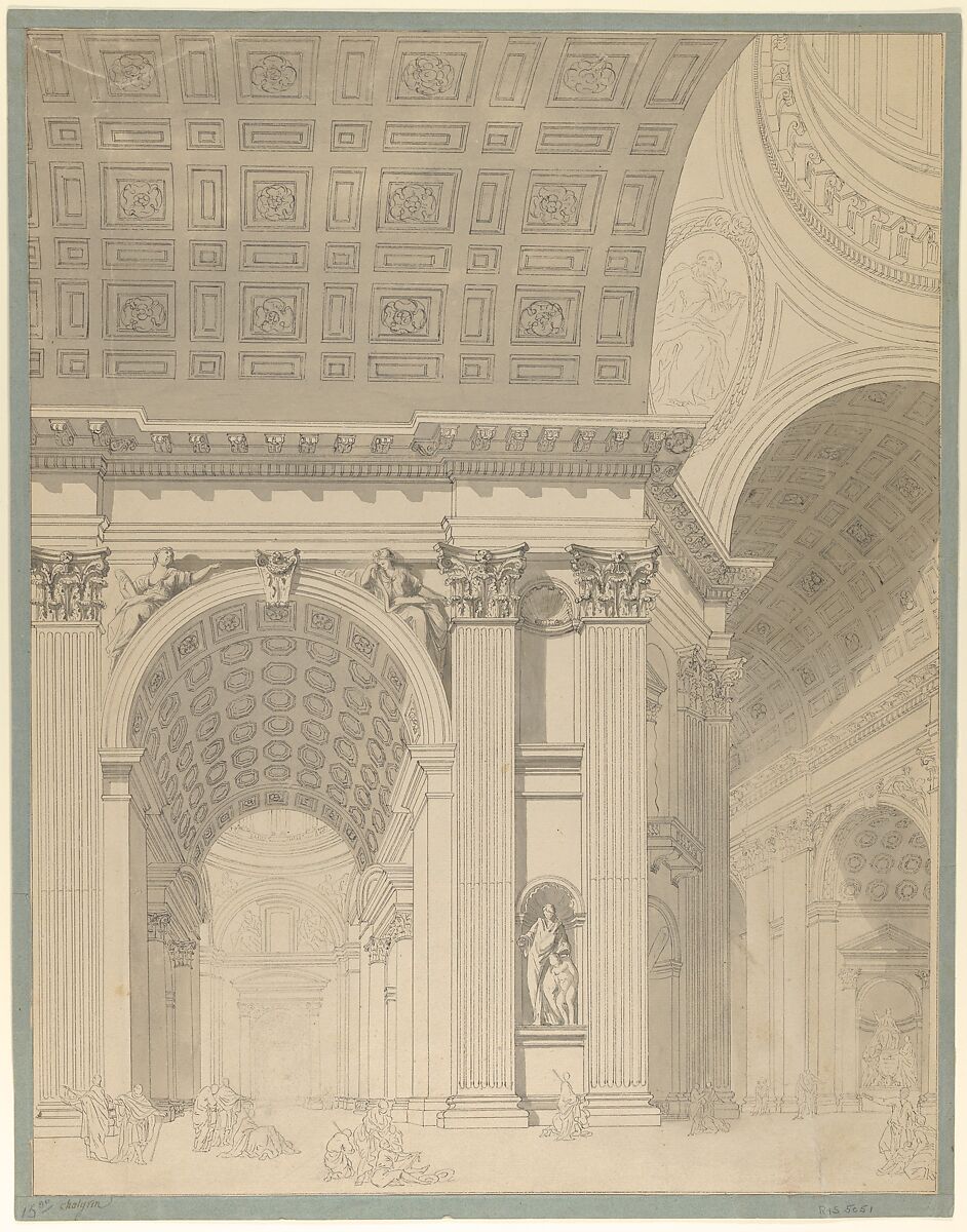 Interior of St. Peter's Basilica, Jean François Chalgrin (French, Paris 1739–1811 Paris), Pen and black ink, brush and gray wash, and graphite 