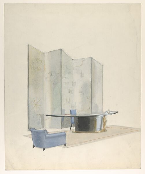 Design for an Office, André Arbus (French, Toulouse 1903–1969 Paris), Watercolor and pen and black ink over graphite 