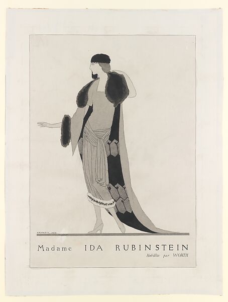 Madame Ida Rubenstein, Habillée par Worth, André-Edouard Marty (French, Paris 1882–1974 Paris), Pen and black ink, brush and gray and black wash 