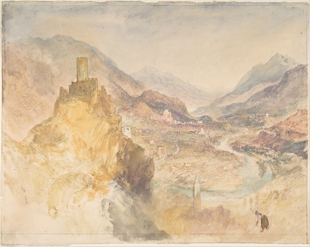 Chatel Argent and the Val d'Aosta from above Villeneuve, Joseph Mallord William Turner (British, London 1775–1851 London), Watercolor and  gouache (bodycolor) over graphite 