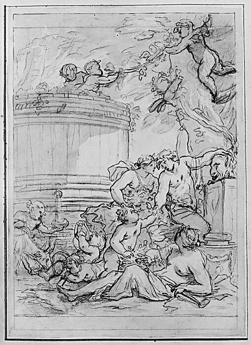 Bacchanal, Michel Dorigny (French, Saint-Quentin 1616/17–1665 Paris), Black chalk, brush and gray wash, incised