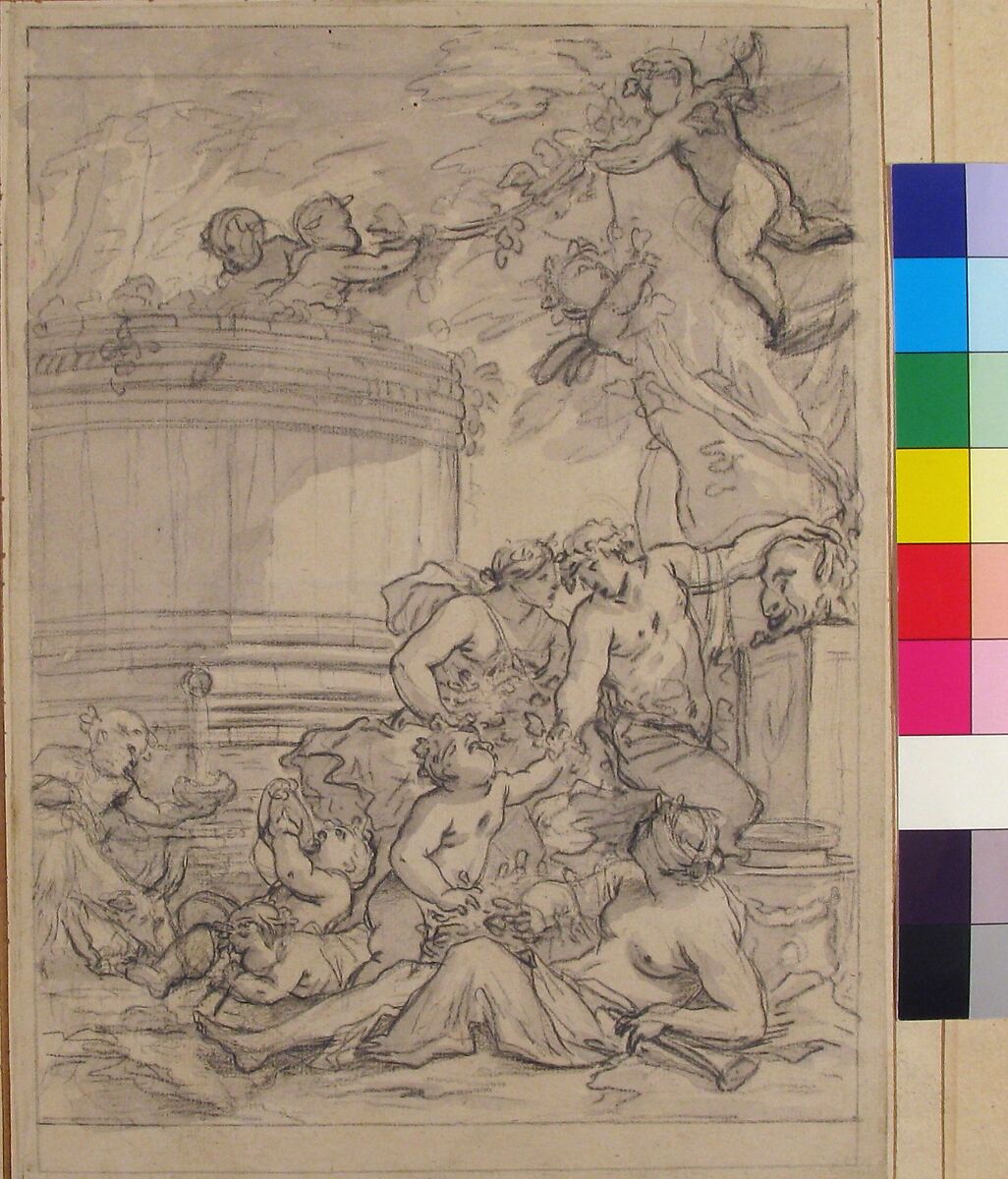 Bacchanal, Michel Dorigny (French, Saint-Quentin 1616/17–1665 Paris), Black chalk, brush and gray wash, incised