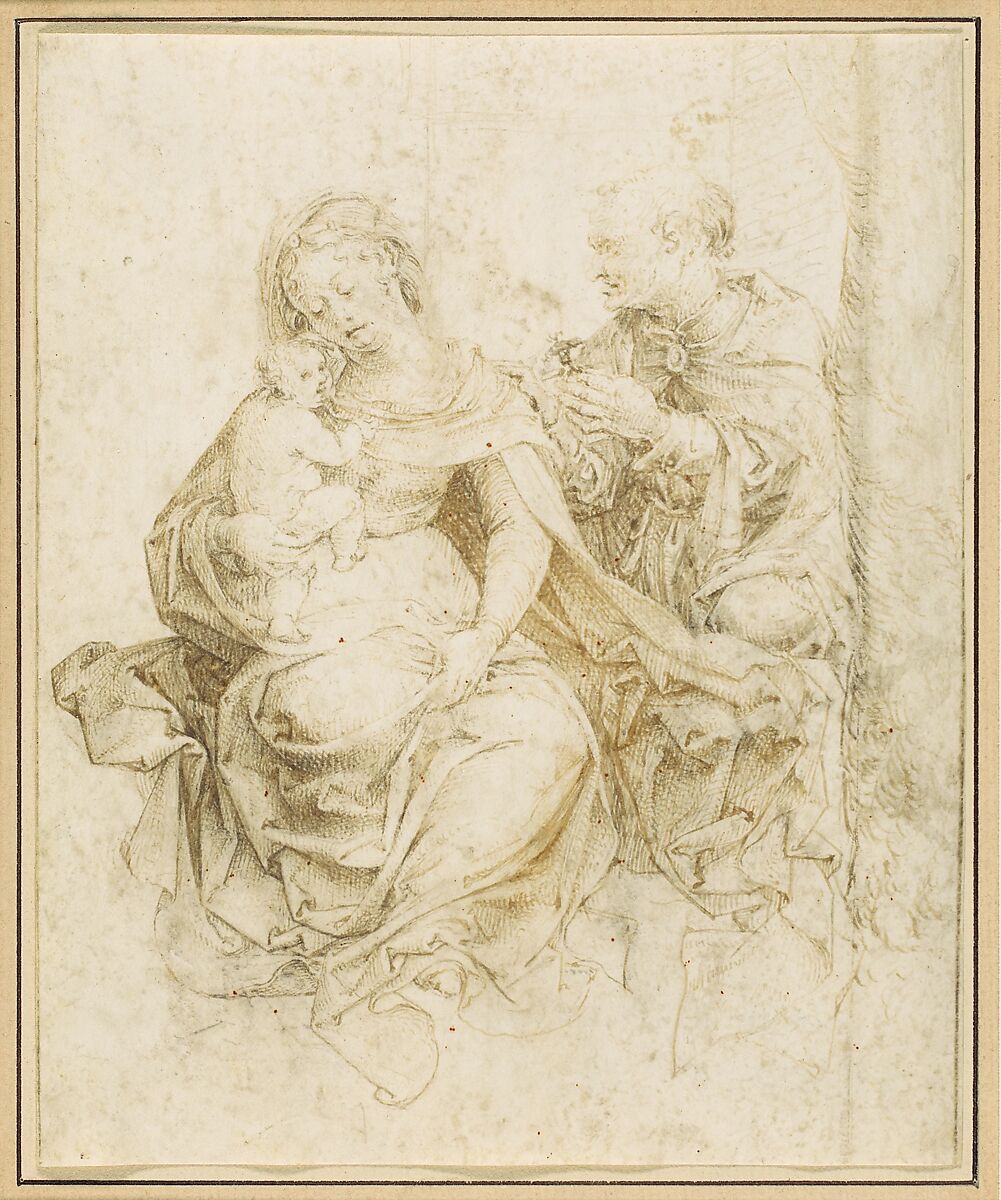 The Holy Family, Jan Gossart (called Mabuse) (Netherlandish, Maubeuge ca. 1478–1532 Antwerp (?)), Pen and two shades of brown ink over remains of black chalk