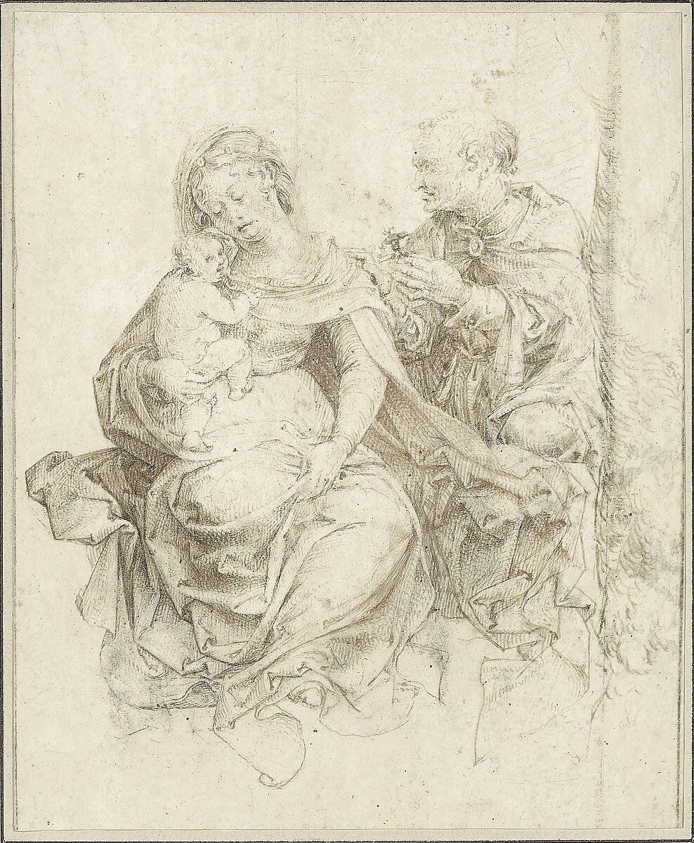 The Holy Family, Jan Gossart (called Mabuse) (Netherlandish, Maubeuge ca. 1478–1532 Antwerp (?)), Pen and two shades of brown ink over remains of black chalk