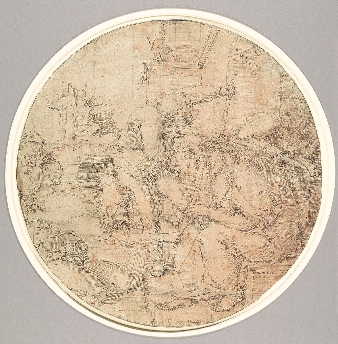 The Crowning with Thorns, Circle of Lucas van Leyden (Netherlandish, Leiden ca. 1494–1533 Leiden), Pen and brown ink, on paper washed pink