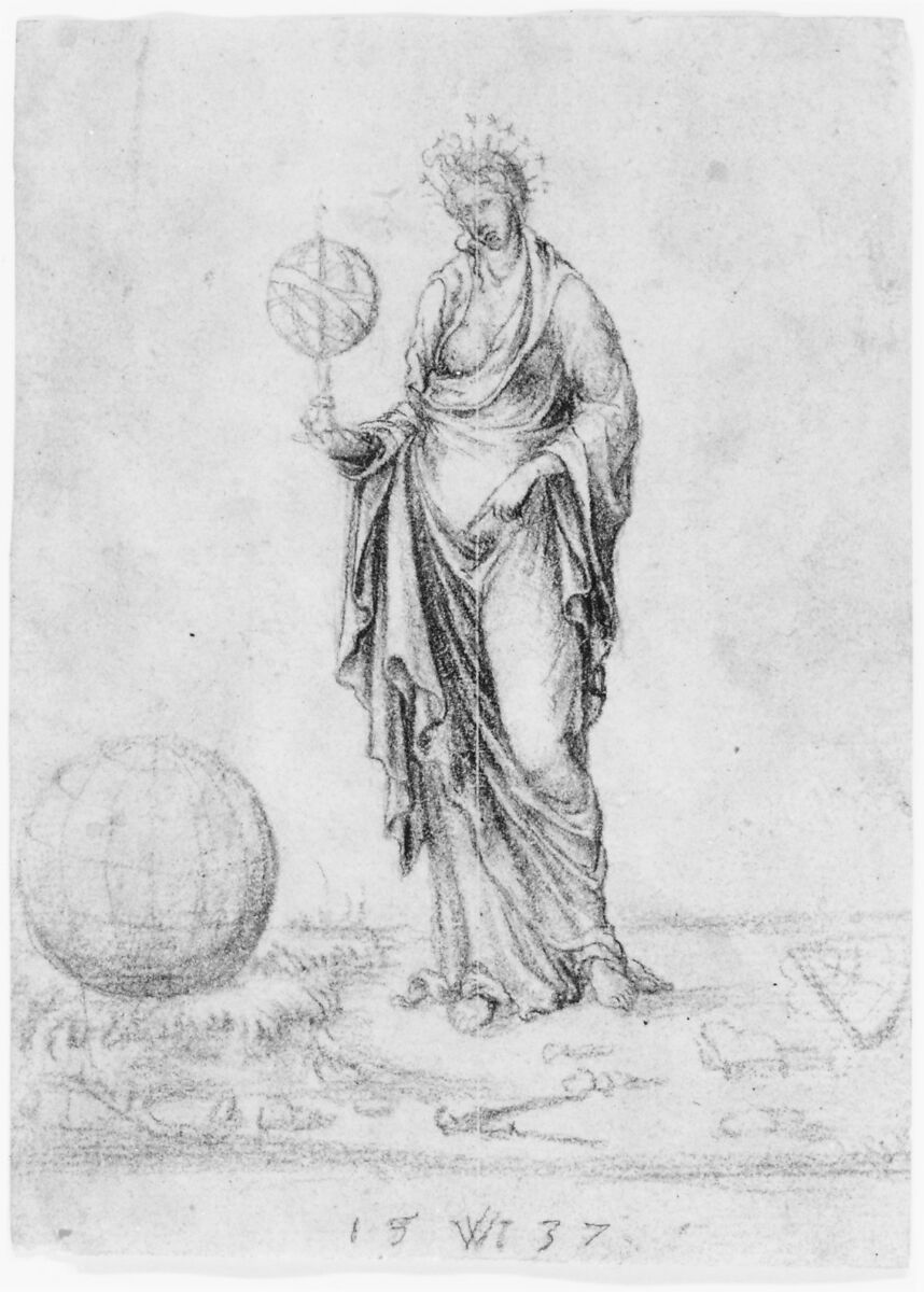 Urania, Wenzel Jamnitzer (German, Vienna 1507/8–1585 Nuremberg), Black chalk