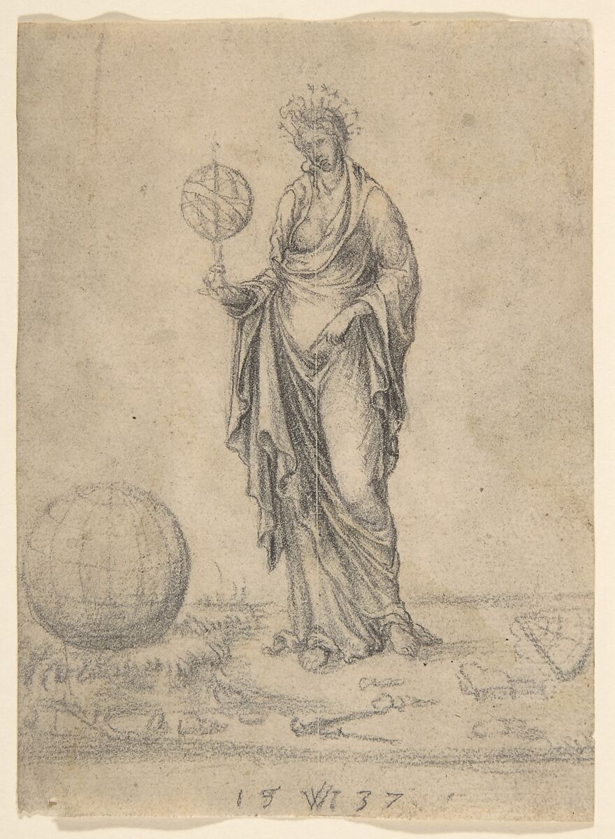 Urania, Wenzel Jamnitzer (German, Vienna 1507/8–1585 Nuremberg), Black chalk 