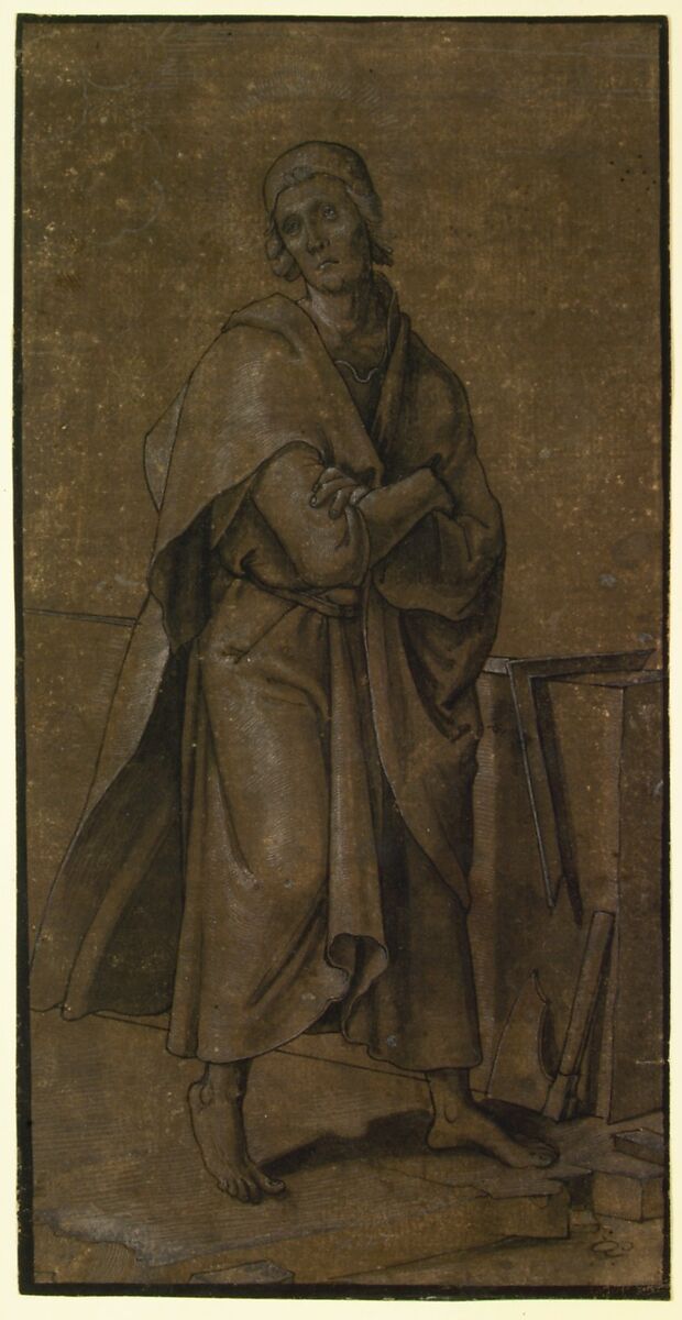 Saint Thomas, Hans Holbein the Younger (German, Augsburg 1497/98–1543 London), Pen and black ink, brush and gray wash, heightened with white gouache