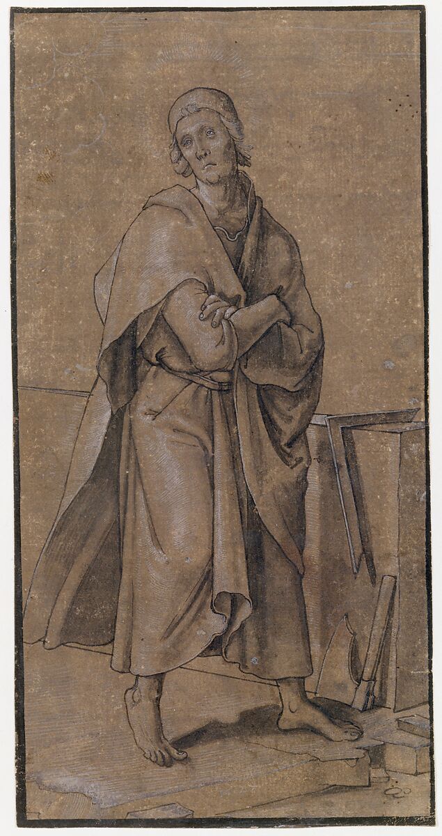 Saint Thomas, Hans Holbein the Younger (German, Augsburg 1497/98–1543 London), Pen and black ink, brush and gray wash, heightened with white gouache