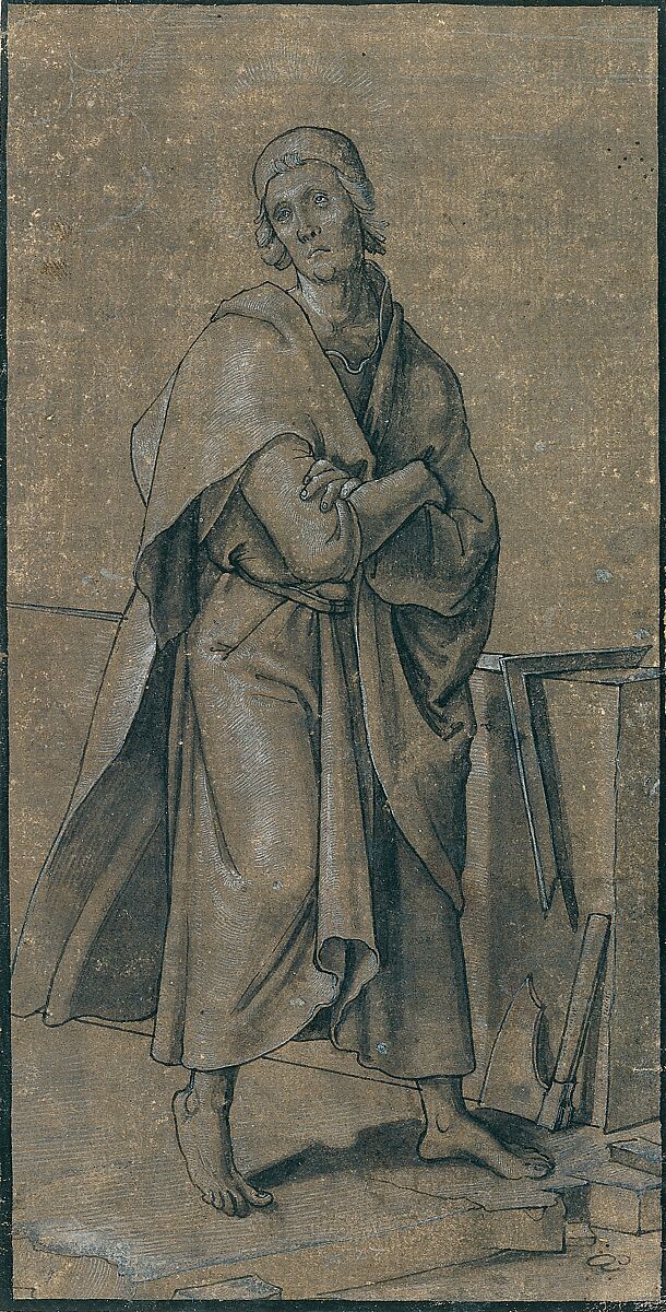 Saint Thomas, Hans Holbein the Younger (German, Augsburg 1497/98–1543 London), Pen and black ink, brush and gray wash, heightened with white gouache