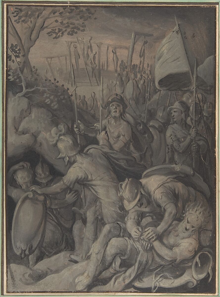 Execution of the Five Kings of the Amorites, Joachim Beuckelaer (Netherlandish, Antwerp 1533–1575 Antwerp), Oil on paper 