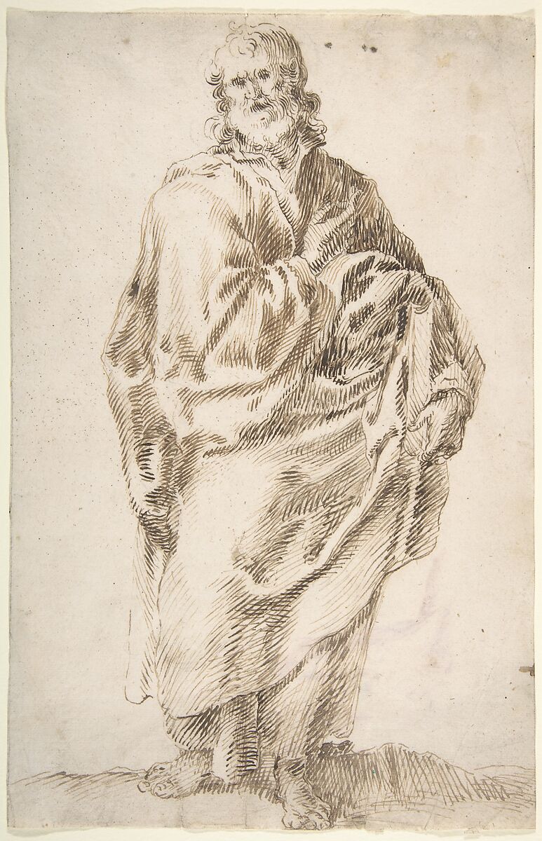An Apostle Holding a Book, Francisco de Herrera, the Elder (Spanish, Seville ca. 1590–1654 Madrid), Pen and brown ink 
