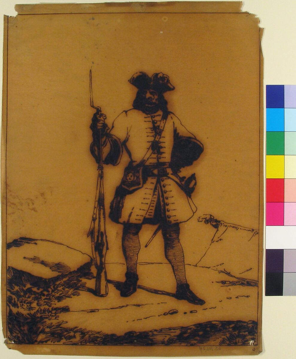 Standing Soldier, Nicolas-Toussaint Charlet (French, Paris 1792–1845 Paris), Pen and brown ink
