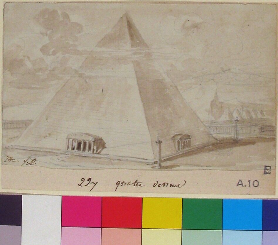Study of a Pyramid, Jacques Louis David (French, Paris 1748–1825 Brussels), Brush and brown wash over graphite