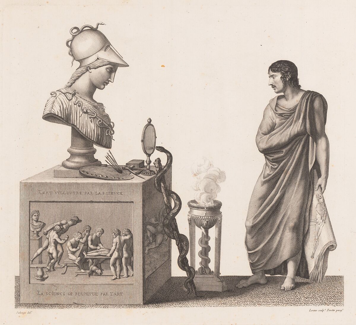 Anatomie du gladiateur combattant applicable aux beaux arts, ou Traité des os, des muscles, du mécanisme de mouvemens, de proportions et des caractères du corps humain (Anatomy of the Fighting Gladiator), Paris (Salvage), 1812, Jean-Galbert Salvage  French, Folio volume (74 pp.) illustrated with 22 engravings printed in black and red ink; bound in red boards; red leather spine with gold-stamped ornament