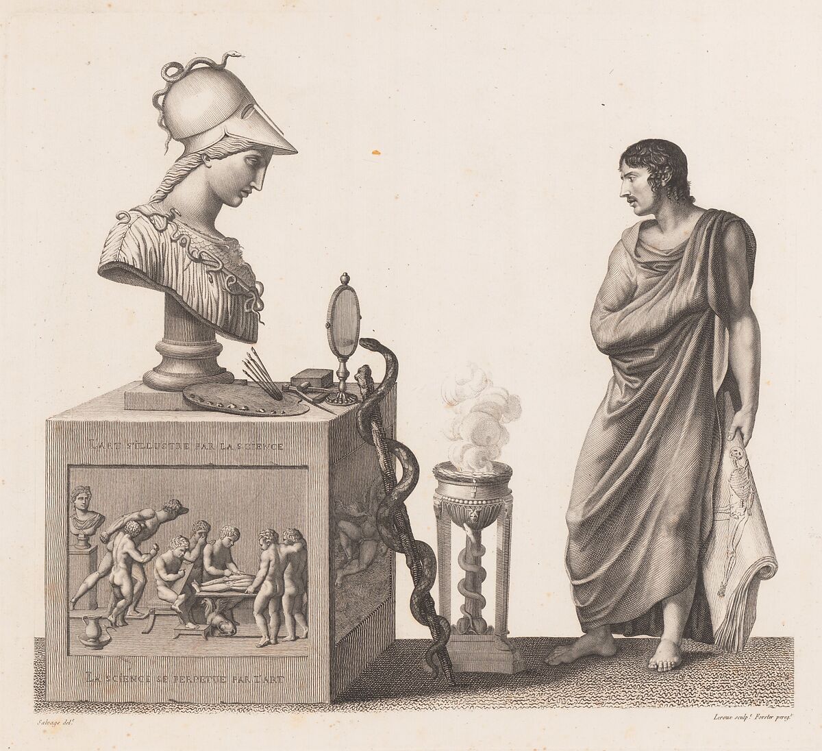 Anatomie du gladiateur combattant applicable aux beaux arts, ou Traité des os, des muscles, du mécanisme de mouvemens, de proportions et des caractères du corps humain (Anatomy of the Fighting Gladiator), Paris (Salvage), 1812, Written and illustrated and published by Jean-Galbert Salvage (French, 1770–1813), Folio volume (74 pp.) illustrated with 22 engravings printed in black and red ink; bound in red boards; red leather spine with gold-stamped ornament 