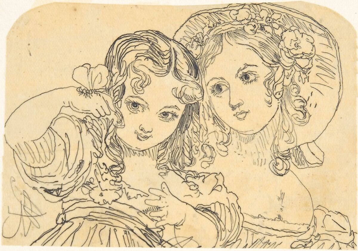 Study of Young Girls, Rodolphe Bresdin (French, Montrelais 1822–1885 Sèvres), Pen and black ink 