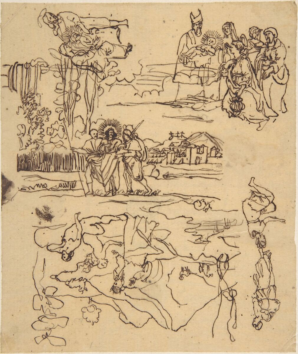 Sketches for Biblical Scenes, Rodolphe Bresdin (French, Montrelais 1822–1885 Sèvres), Pen and brown ink 