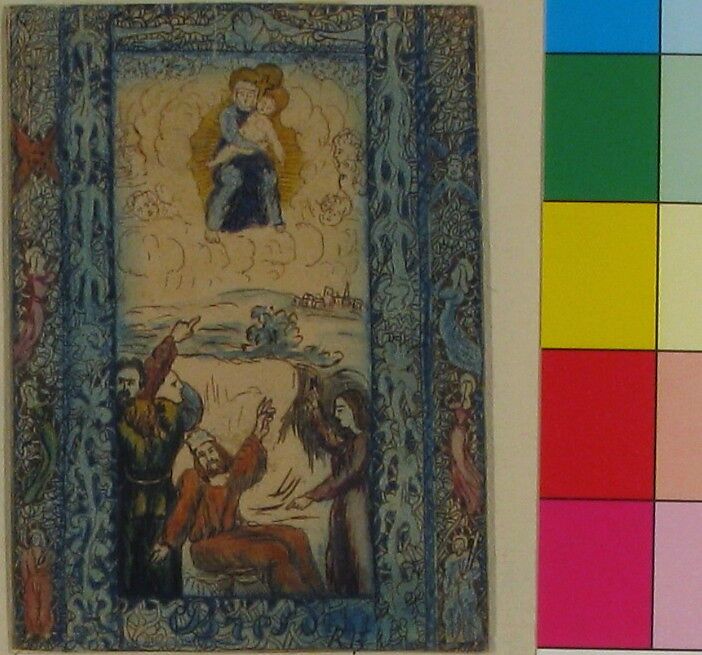 Design for a Stained Glass Window, Rodolphe Bresdin (French, Montrelais 1822–1885 Sèvres), Brush and colored washes reworked with colored pencils