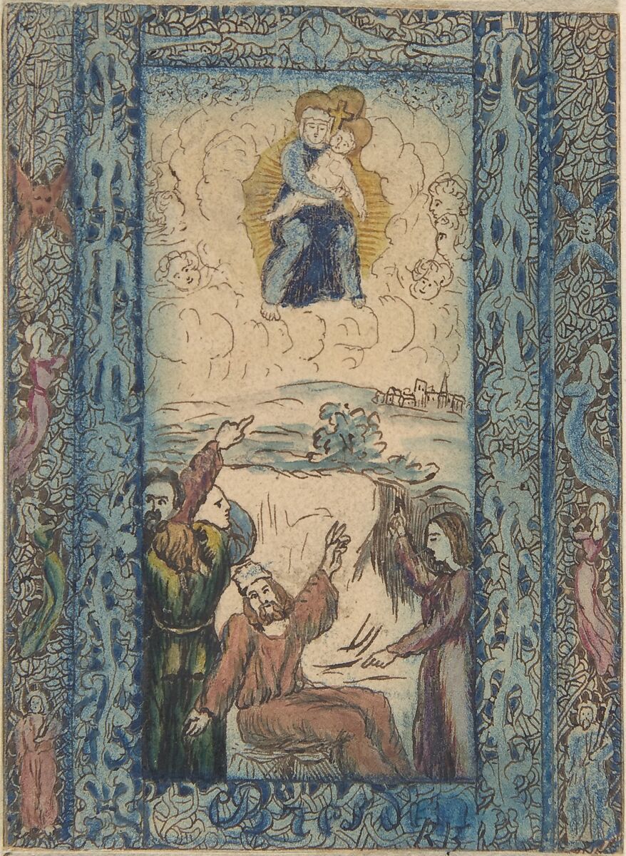 Design for a Stained Glass Window, Rodolphe Bresdin (French, Montrelais 1822–1885 Sèvres), Brush and colored washes reworked with colored pencils 