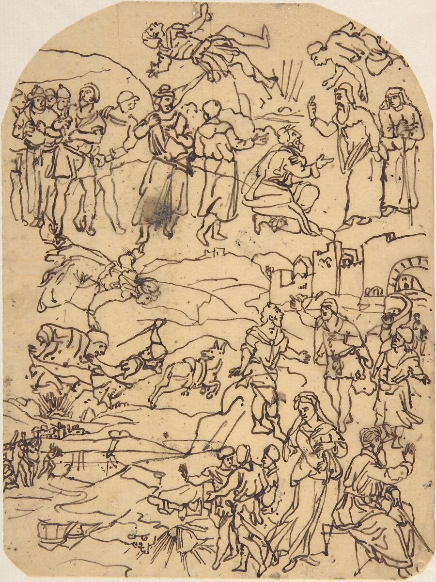 Sketches of Classical or Biblical Figures, Rodolphe Bresdin (French, Montrelais 1822–1885 Sèvres), Pen and brown ink 