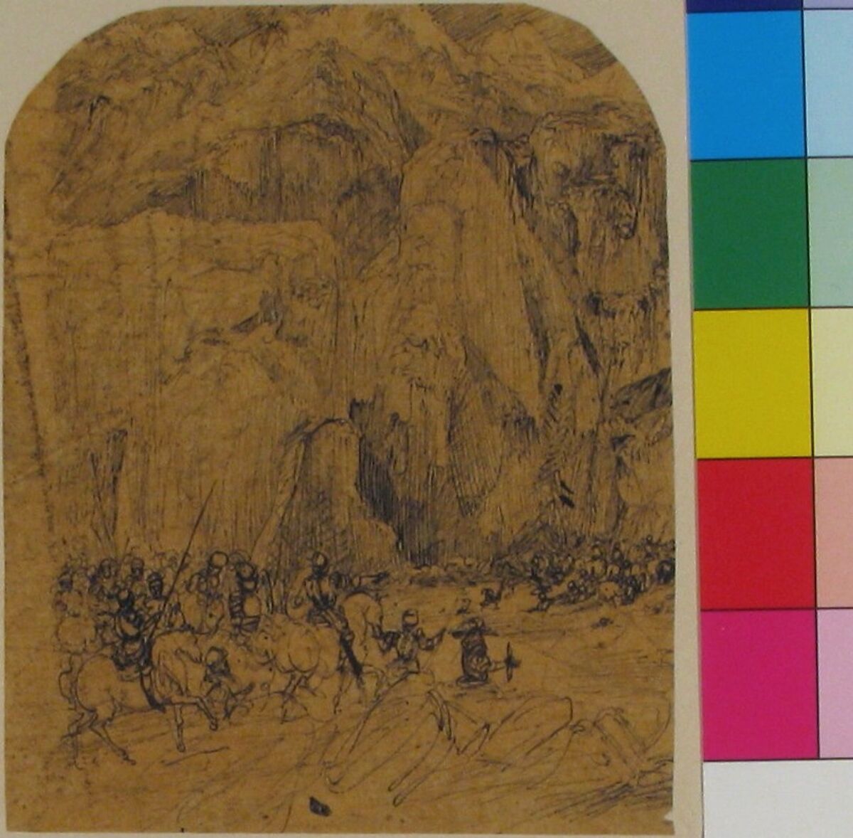 Warriors in a Mountain Pass, Rodolphe Bresdin (French, Montrelais 1822–1885 Sèvres), Pen and black ink